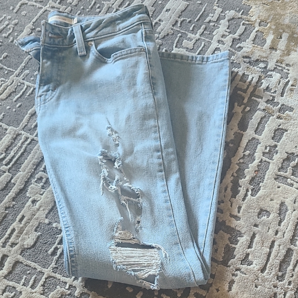 Casual Light Blue Distressed Boyfriend Jeans